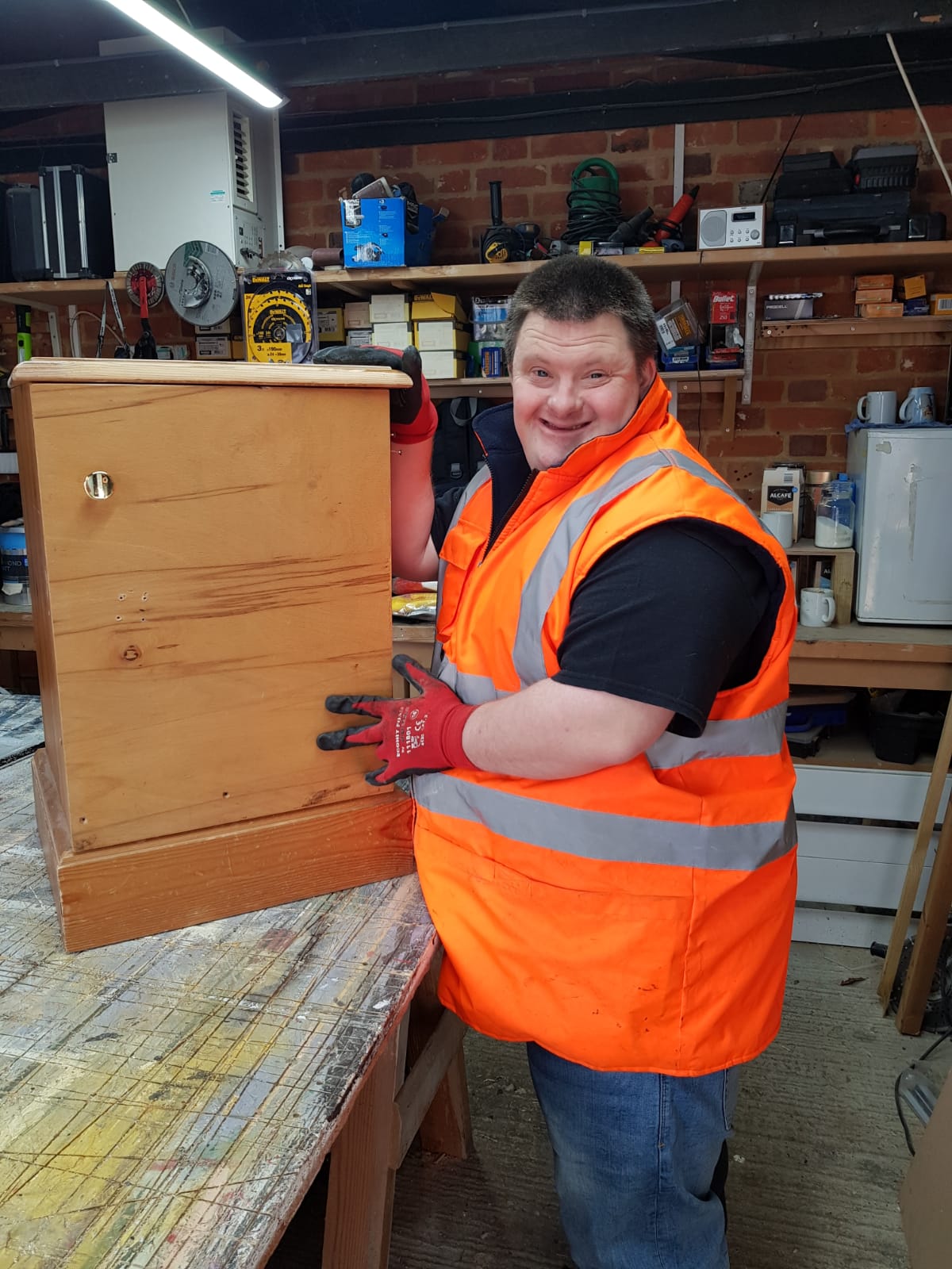 person with woodwork