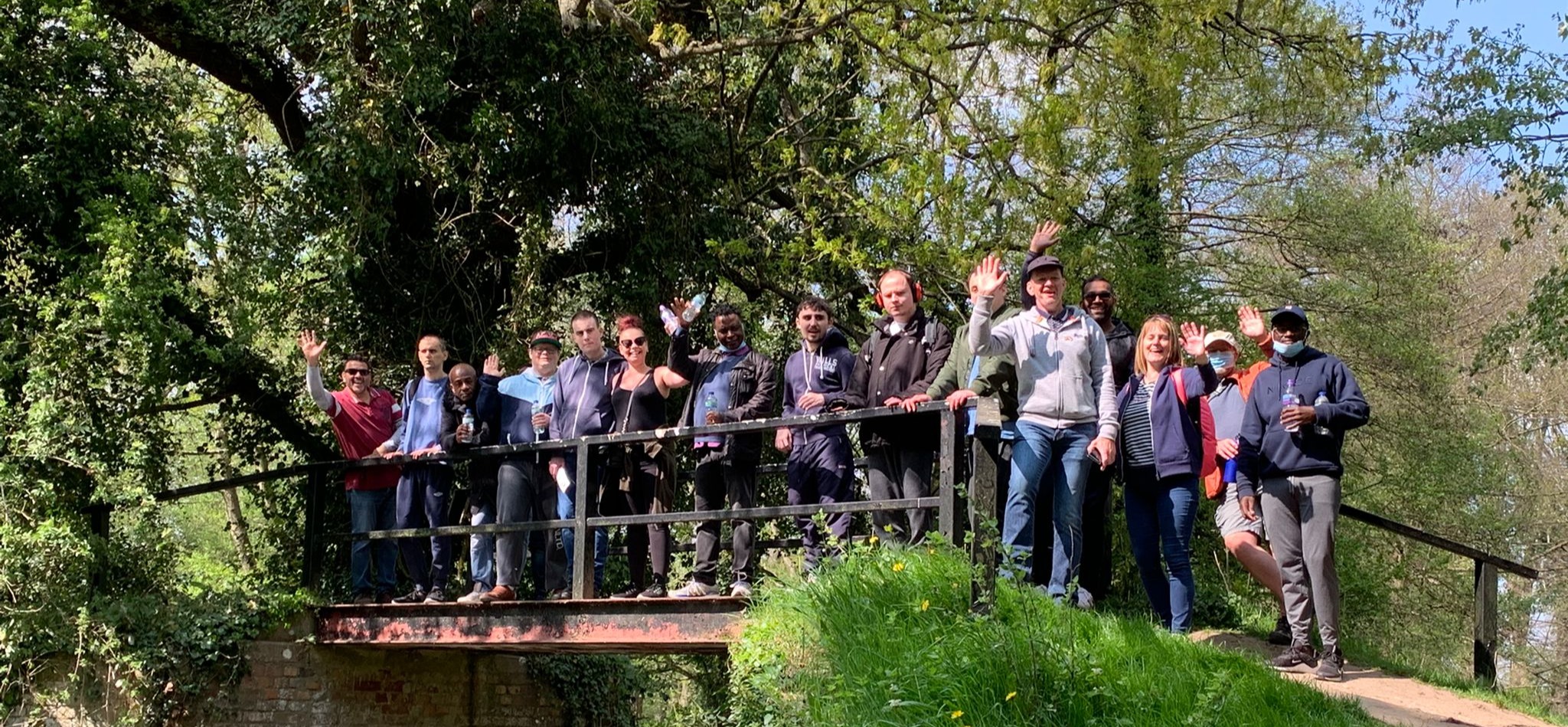 Group of people on a bridge